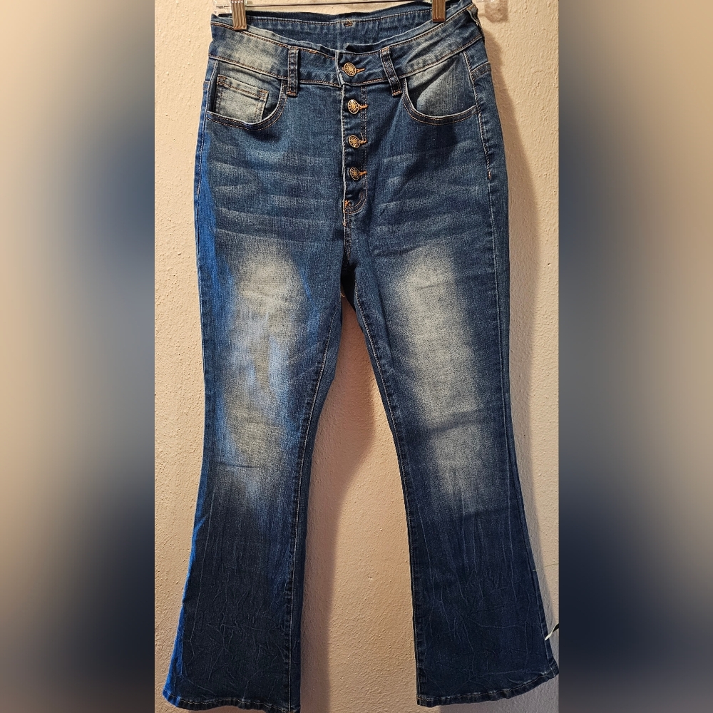 Womens Kunmi Button Fly Bell Bottom Jeans